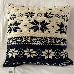 Ralph Lauren Brynden Cream and Navy Wool Blend Knit Pillow w/Feather Insert